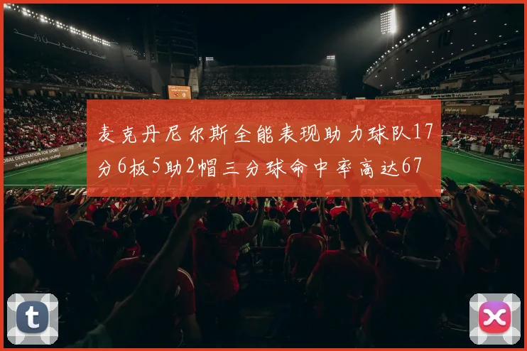 麦克丹尼尔斯全能表现助力球队17分6板5助2帽三分球命中率高达67